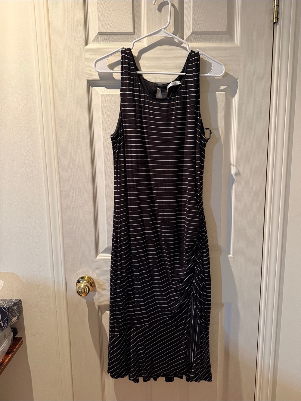 193 - Ricki's Black Dress with White Stripes and Side Ruching